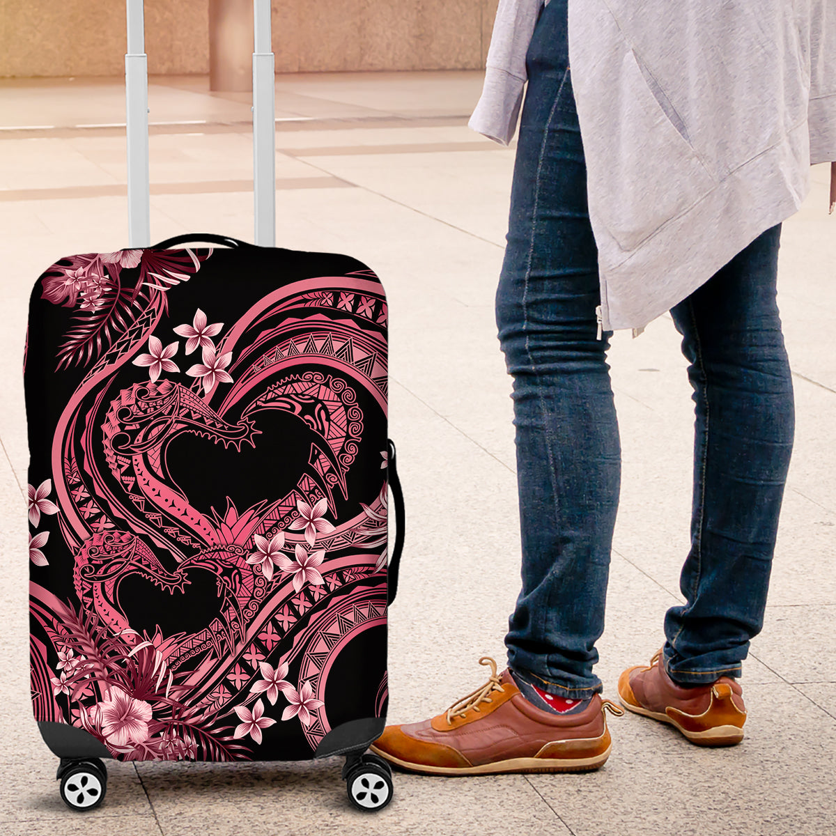 Polynesia Valentines Day Forever In My Heart Tattoo Luggage Cover Pink Style LT9 Pink - Polynesian Pride