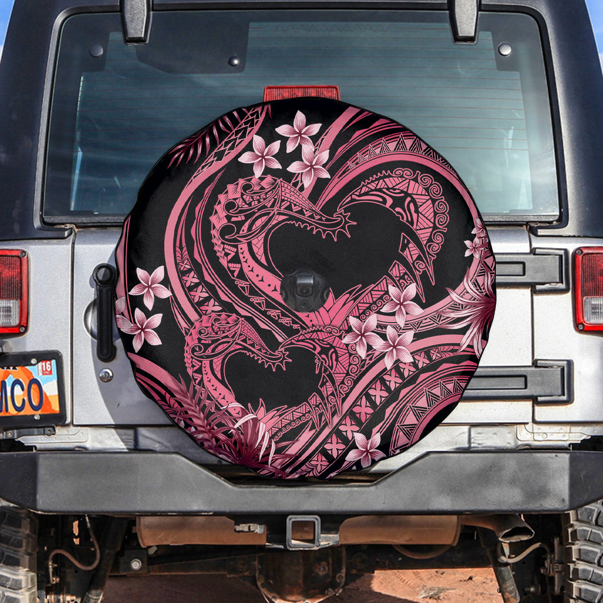 Polynesia Valentines Day Forever In My Heart Tattoo Spare Tire Cover Pink Style LT9 Pink - Polynesian Pride