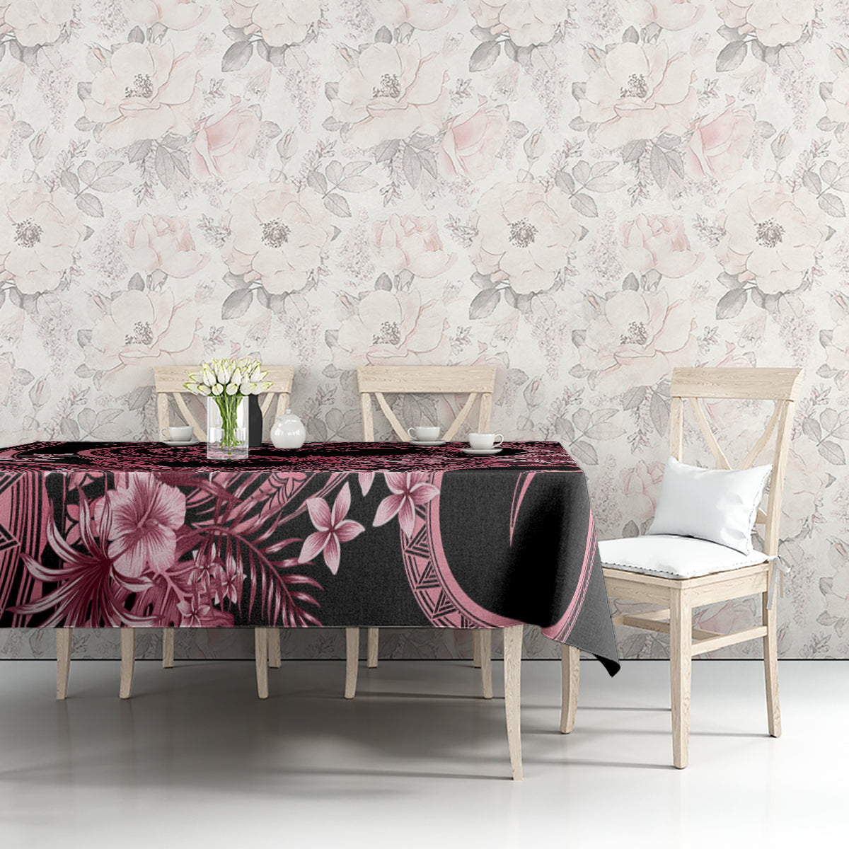 Polynesia Valentines Day Forever In My Heart Tattoo Tablecloth Pink Style LT9 - Polynesian Pride