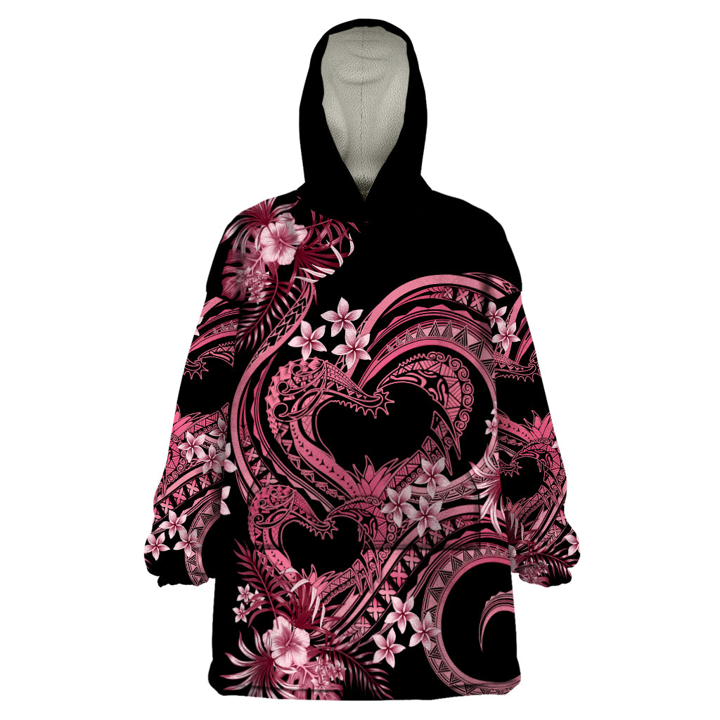 Polynesia Valentines Day Forever In My Heart Tattoo Wearable Blanket Hoodie Pink Style LT9 One Size Pink - Polynesian Pride