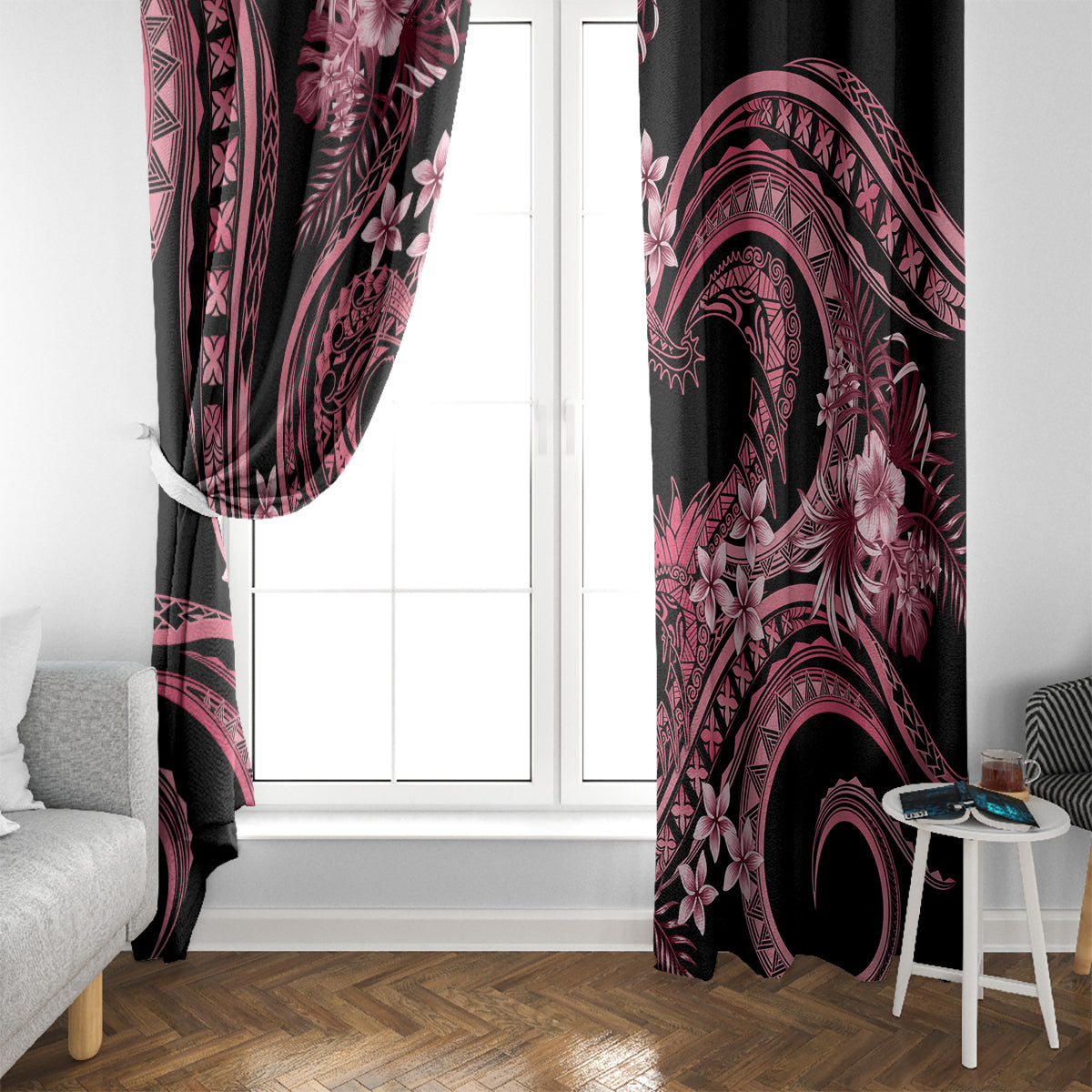 Polynesia Valentines Day Forever In My Heart Tattoo Window Curtain Pink Style LT9 - Polynesian Pride