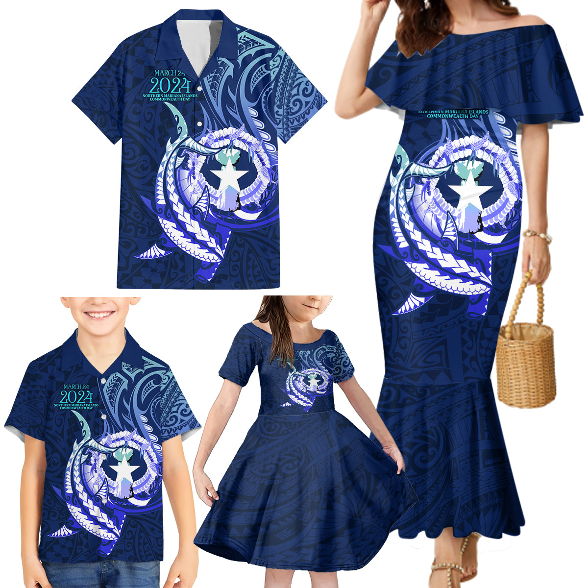 Personalised Northern Mariana Islands Family Matching Mermaid Dress and Hawaiian Shirt Commonwealth Day 2024 LT9 - Polynesian Pride