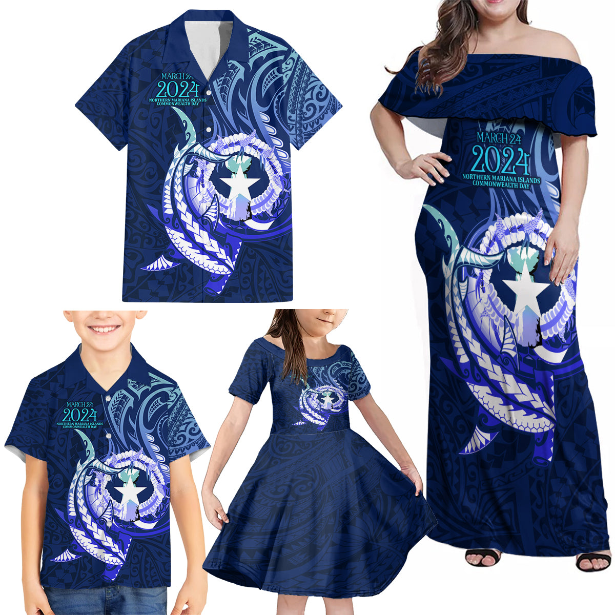 Personalised Northern Mariana Islands Family Matching Off Shoulder Maxi Dress and Hawaiian Shirt Commonwealth Day 2024 LT9 - Polynesian Pride