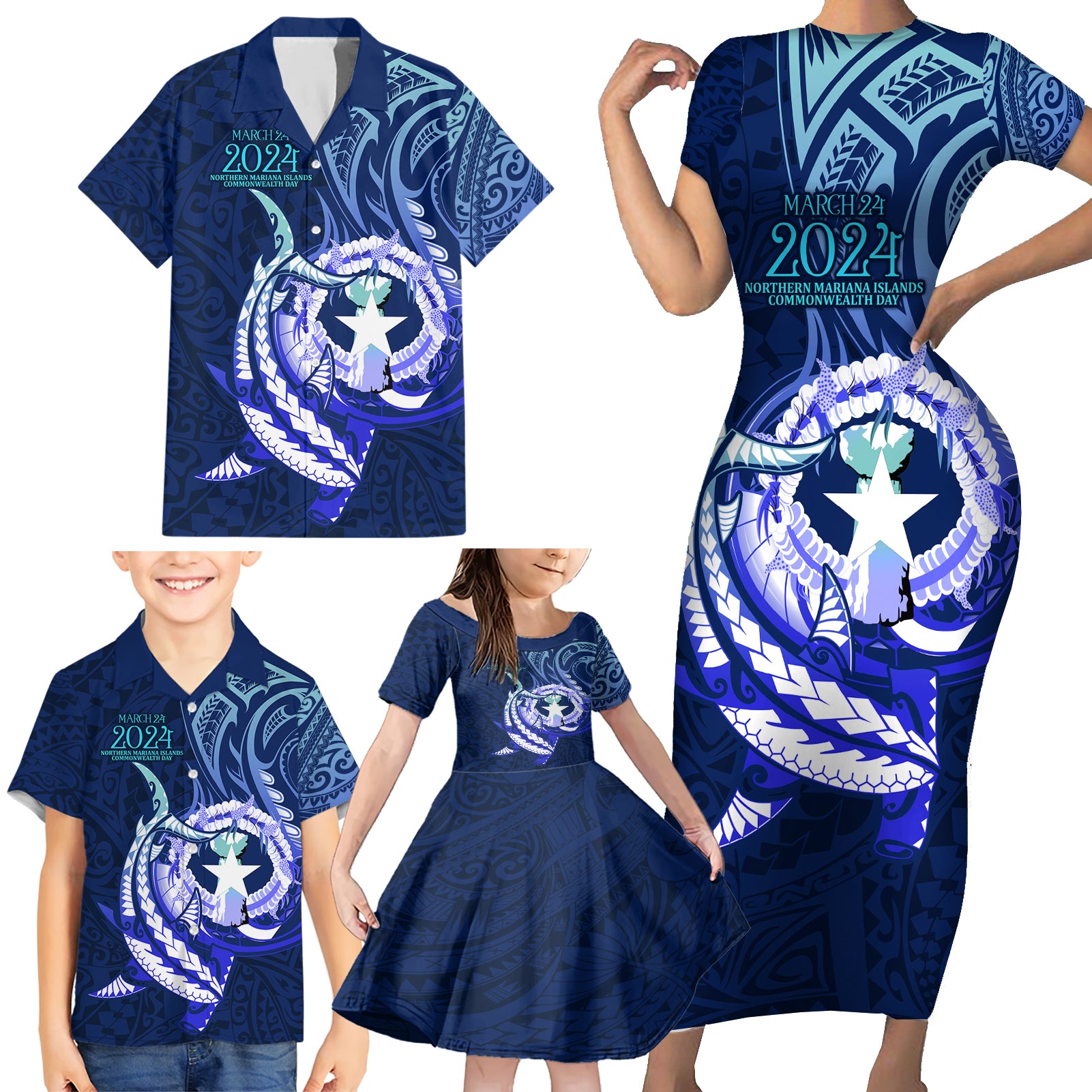 Personalised Northern Mariana Islands Family Matching Short Sleeve Bodycon Dress and Hawaiian Shirt Commonwealth Day 2024 LT9 - Polynesian Pride