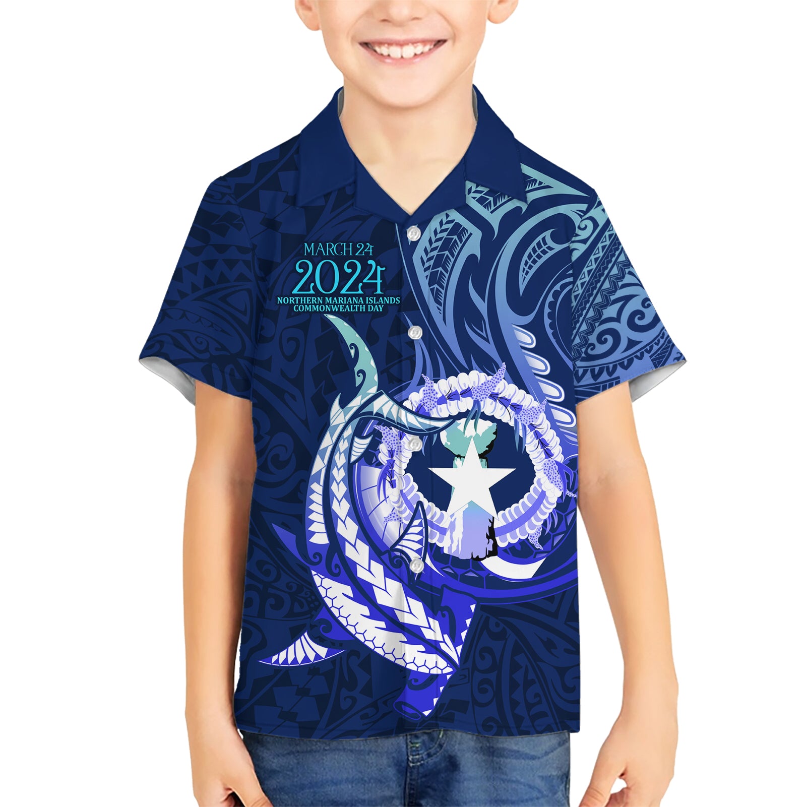 Personalised Northern Mariana Islands Kid Hawaiian Shirt Commonwealth Day 2024 LT9 Kid Ocean Blue - Polynesian Pride