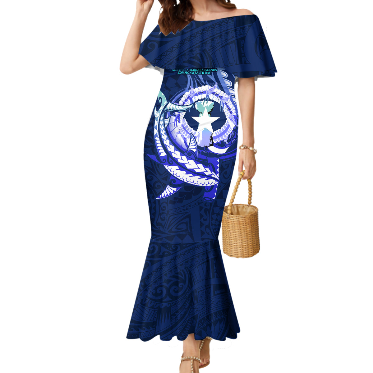 Personalised Northern Mariana Islands Mermaid Dress Commonwealth Day 2024 LT9 Women Ocean Blue - Polynesian Pride