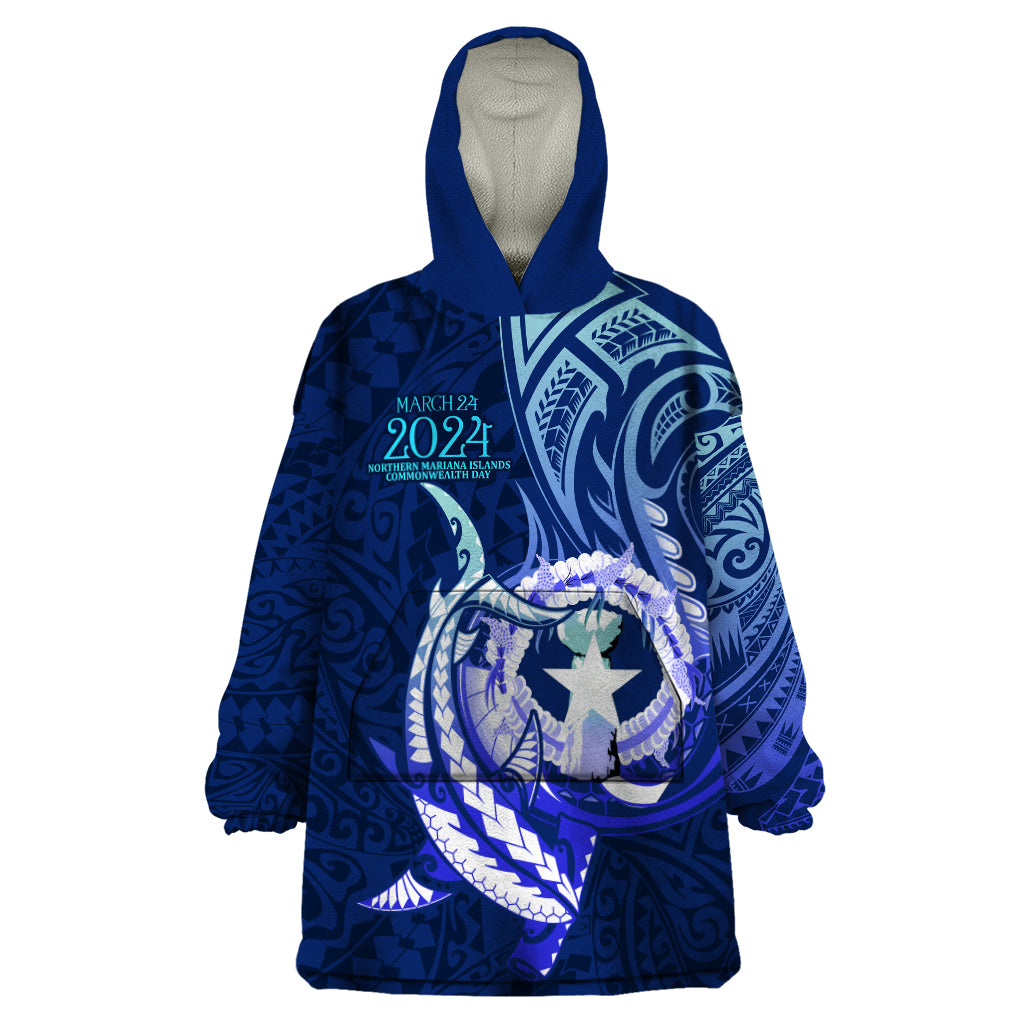 Personalised Northern Mariana Islands Wearable Blanket Hoodie Commonwealth Day 2024 LT9 One Size Ocean Blue - Polynesian Pride