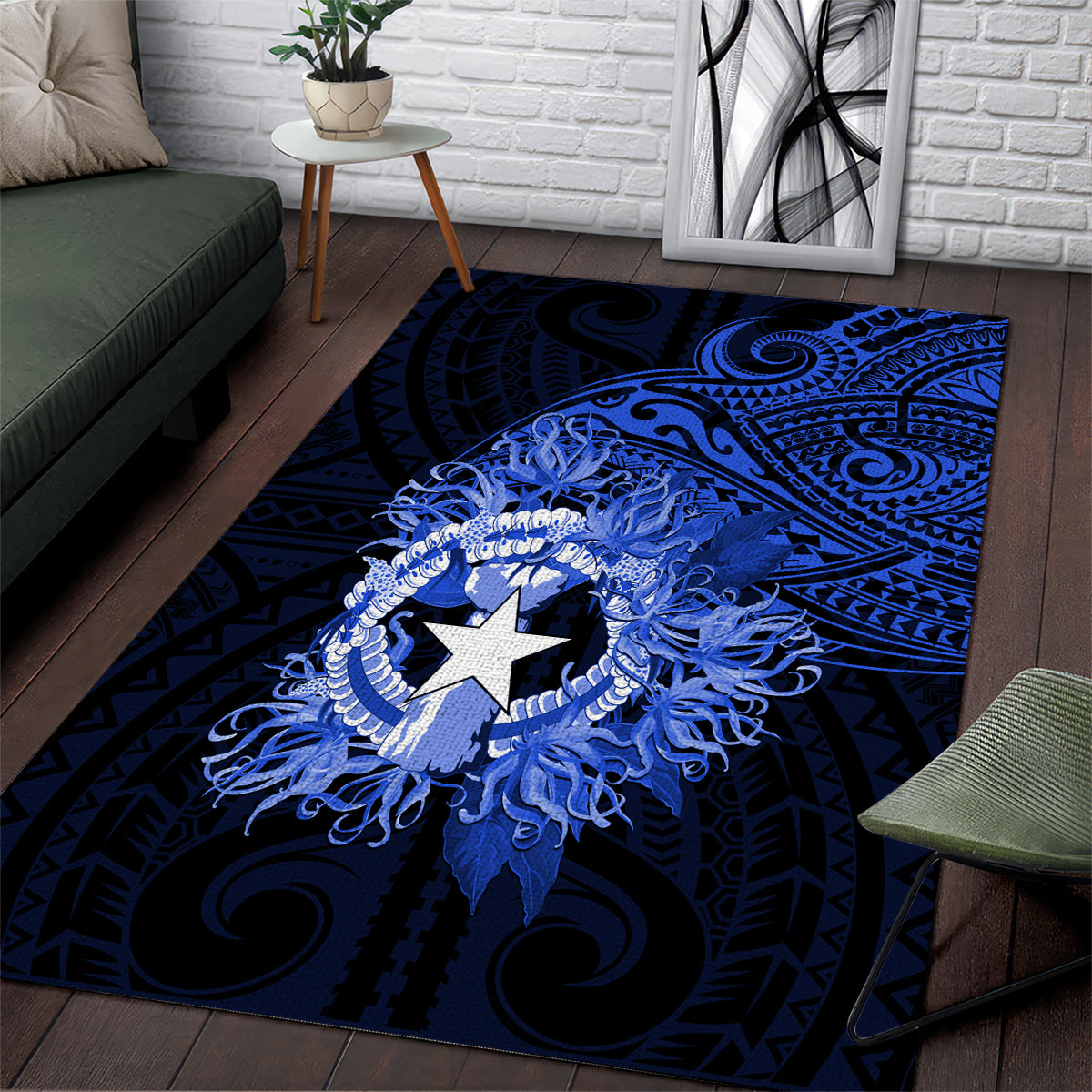 Northern Mariana Islands Ylang-ylang Mwarmwar Area Rug Polynesian Blue Style