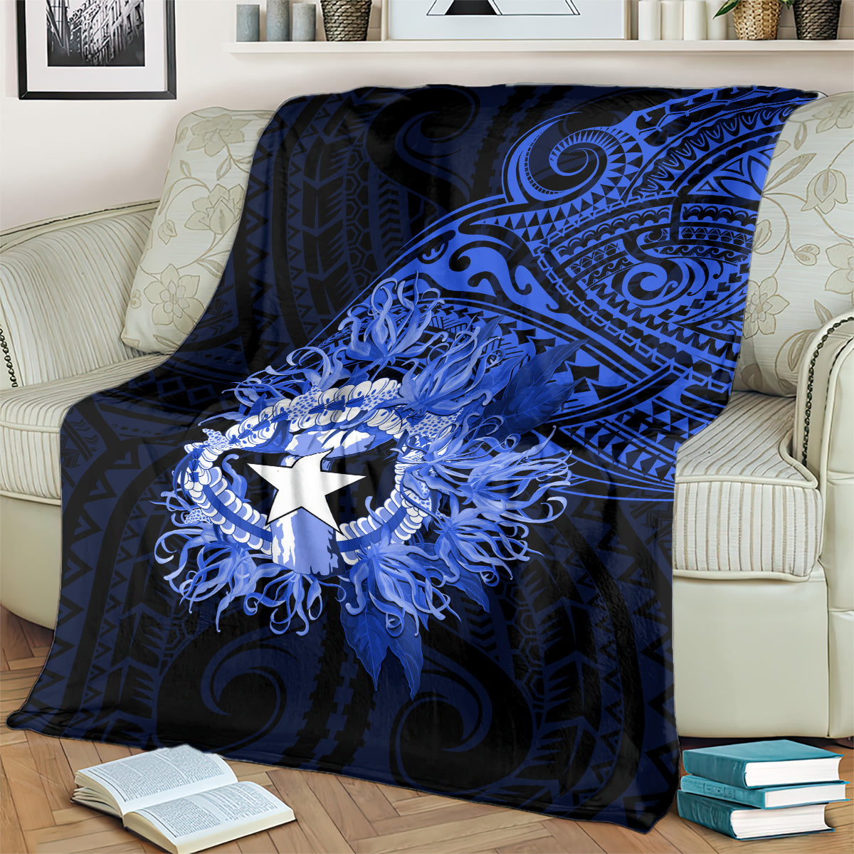 Northern Mariana Islands Ylang-ylang Mwarmwar Blanket Polynesian Blue Style
