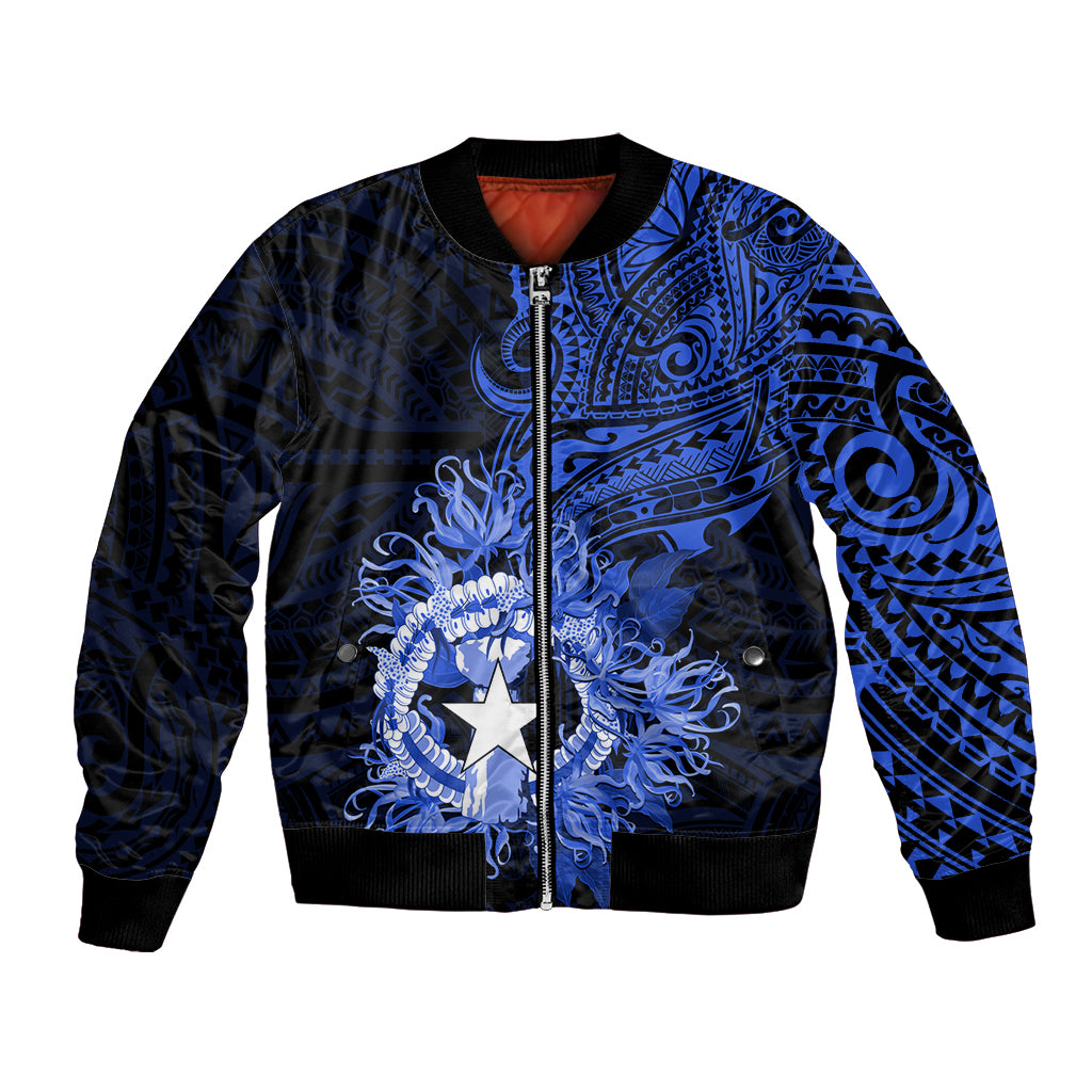 Northern Mariana Islands Ylang-ylang Mwarmwar Bomber Jacket Polynesian Blue Style LT9 Unisex Blue - Polynesian Pride