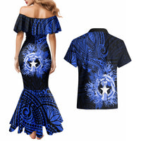 Northern Mariana Islands Ylang-ylang Mwarmwar Couples Matching Mermaid Dress and Hawaiian Shirt Polynesian Blue Style LT9 - Polynesian Pride