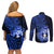 Northern Mariana Islands Ylang-ylang Mwarmwar Couples Matching Off Shoulder Short Dress and Long Sleeve Button Shirt Polynesian Blue Style LT9 - Polynesian Pride