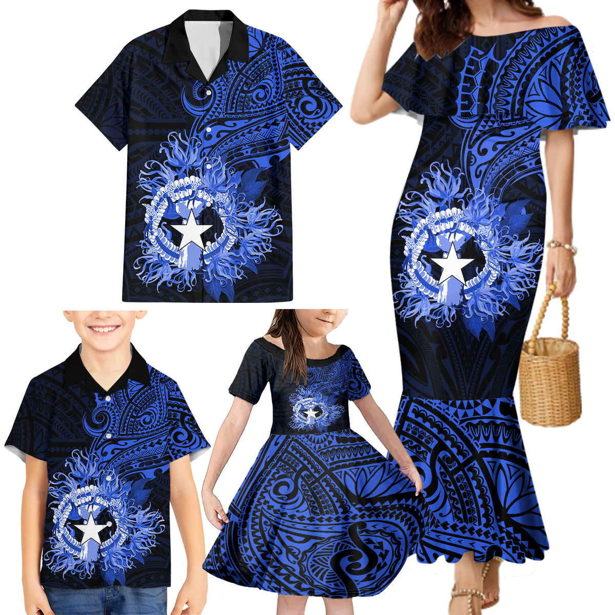 Northern Mariana Islands Ylang-ylang Mwarmwar Family Matching Mermaid Dress and Hawaiian Shirt Polynesian Blue Style LT9 - Polynesian Pride