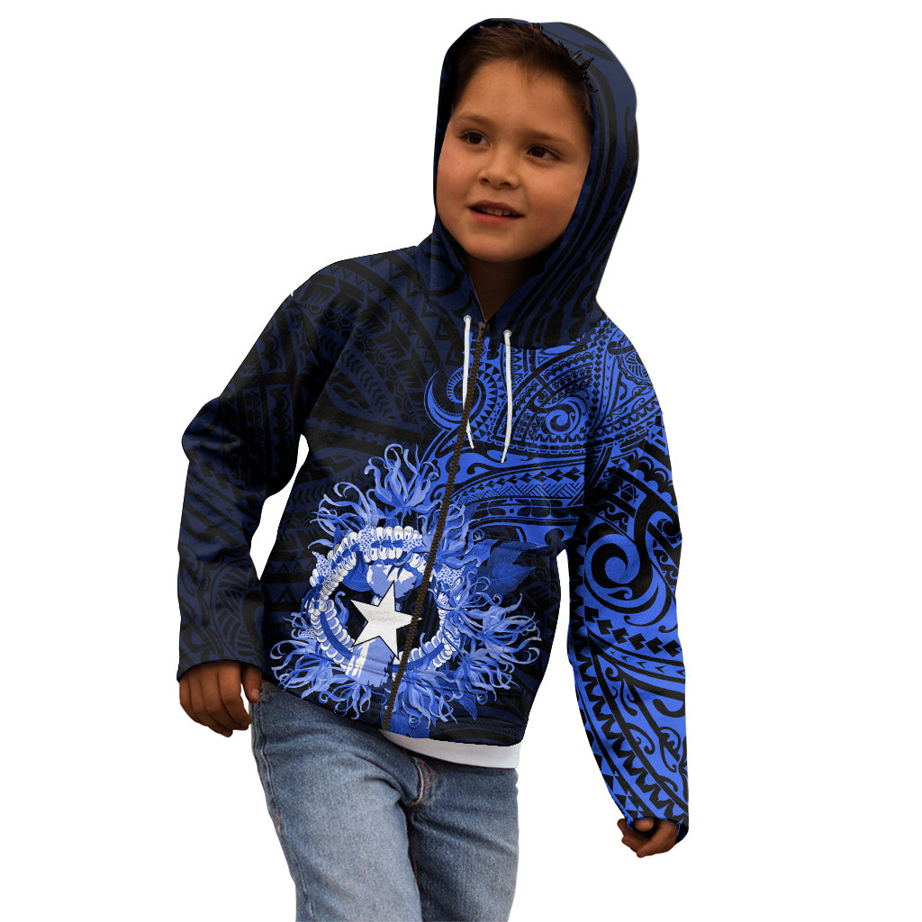 Northern Mariana Islands Ylang-ylang Mwarmwar Kid Hoodie Polynesian Blue Style LT9 - Polynesian Pride