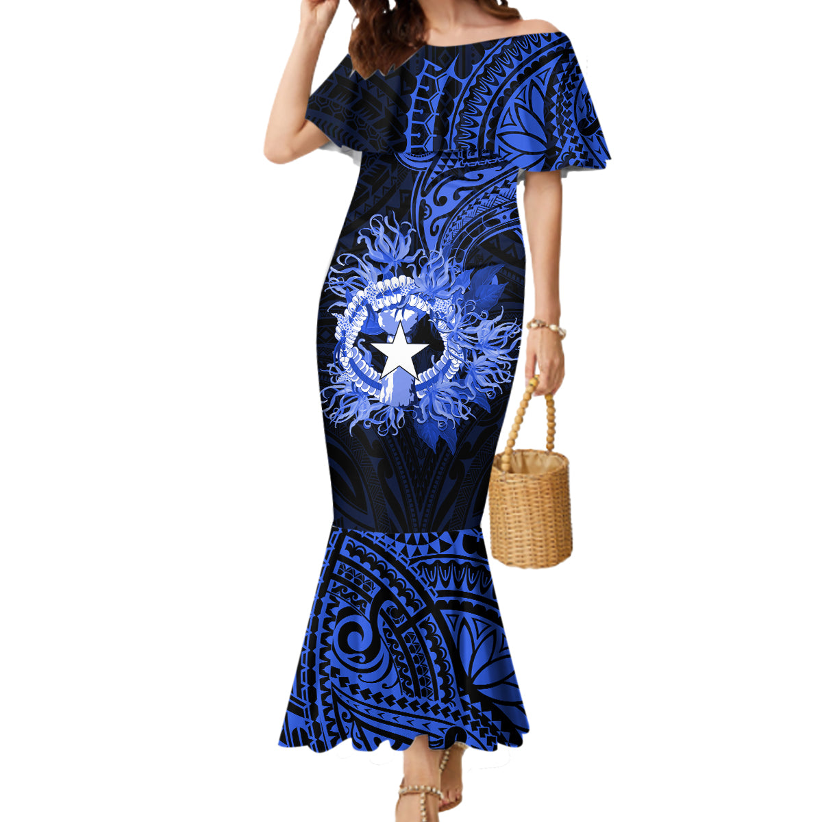 Northern Mariana Islands Ylang-ylang Mwarmwar Mermaid Dress Polynesian Blue Style LT9 Women Blue - Polynesian Pride