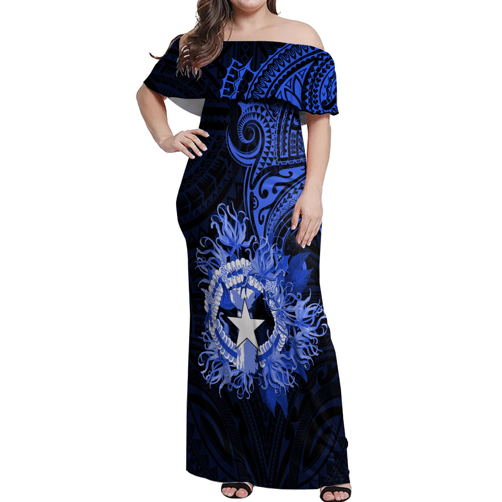 Northern Mariana Islands Ylang-ylang Mwarmwar Off Shoulder Maxi Dress Polynesian Blue Style LT9 Women Blue - Polynesian Pride