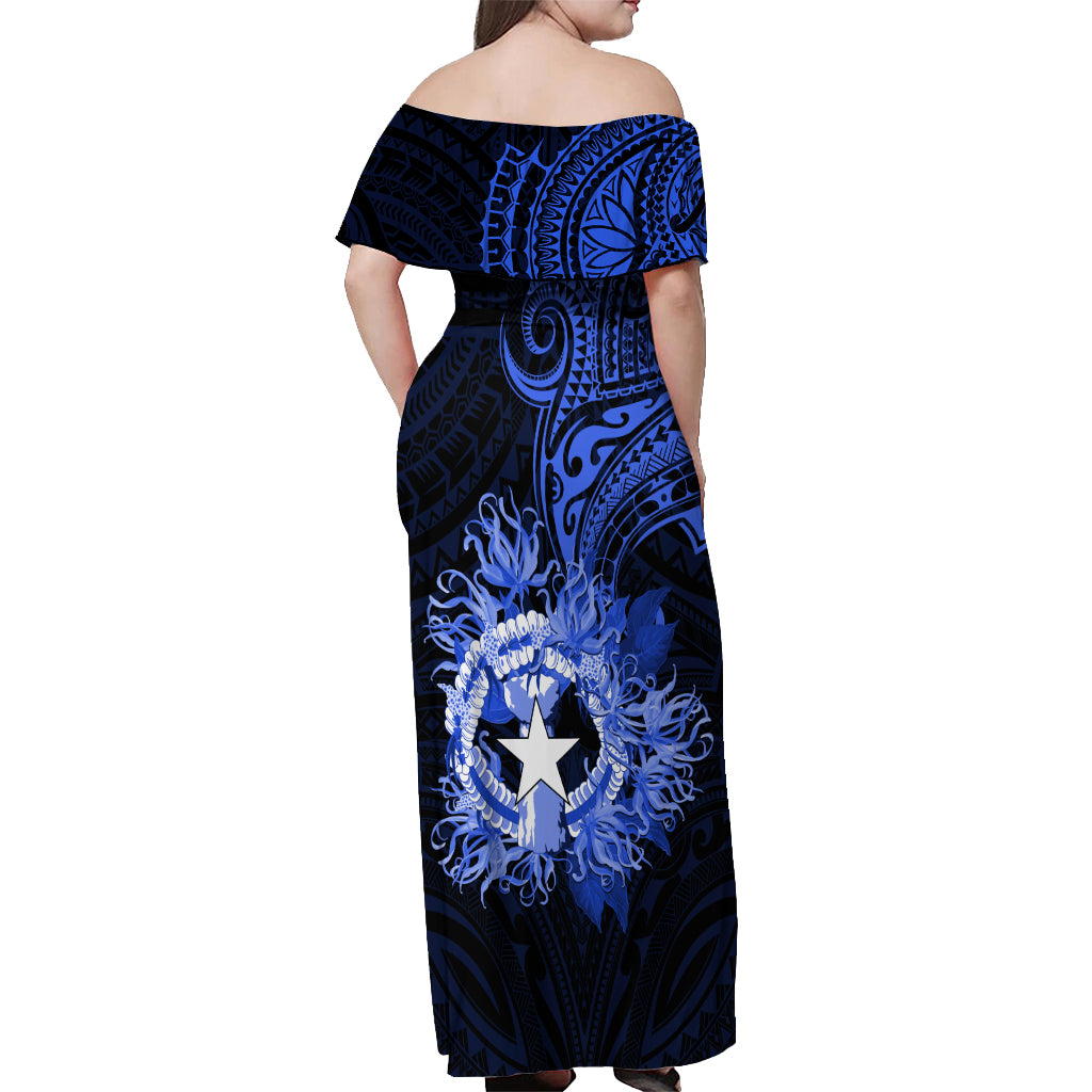 Northern Mariana Islands Ylang-ylang Mwarmwar Off Shoulder Maxi Dress Polynesian Blue Style LT9 - Polynesian Pride