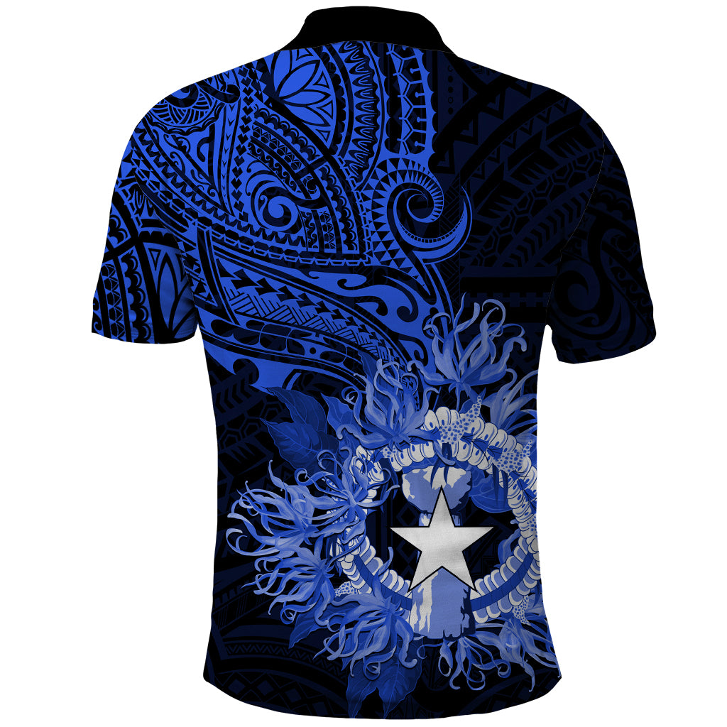 Northern Mariana Islands Ylang-ylang Mwarmwar Polo Shirt Polynesian Blue Style LT9 - Polynesian Pride