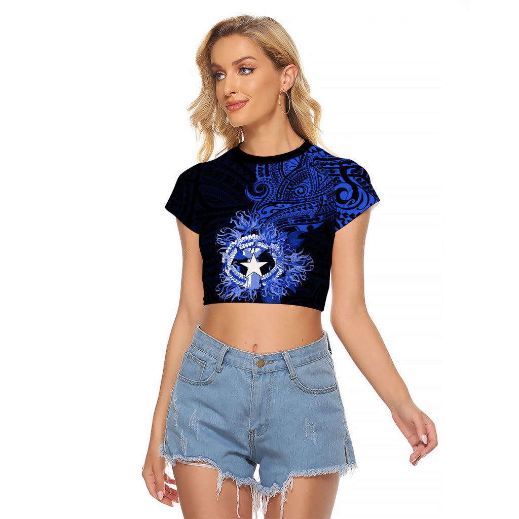 Northern Mariana Islands Ylang-ylang Mwarmwar Raglan Cropped T Shirt Polynesian Blue Style LT9 Female Blue - Polynesian Pride