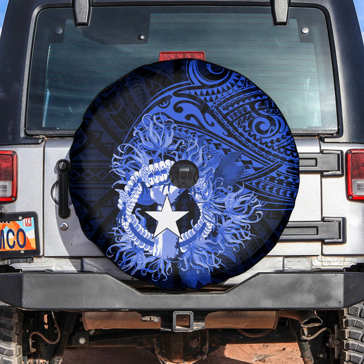 Northern Mariana Islands Ylang-ylang Mwarmwar Spare Tire Cover Polynesian Blue Style