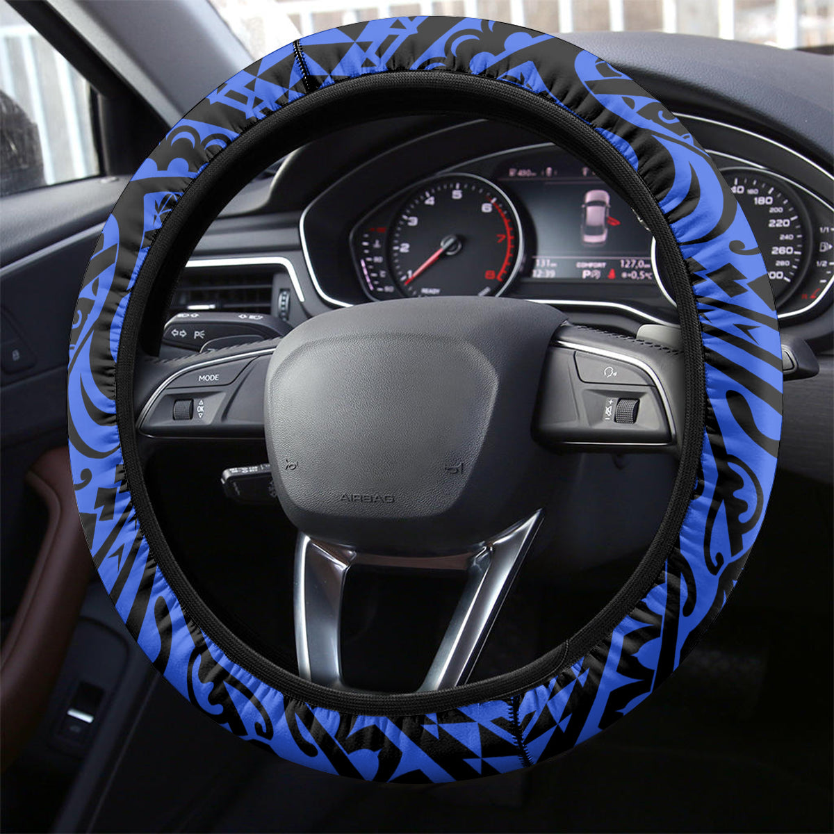 Northern Mariana Islands Ylang-ylang Mwarmwar Steering Wheel Cover Polynesian Blue Style