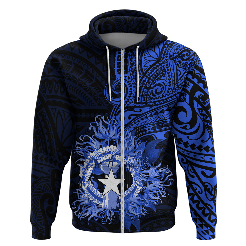 Northern Mariana Islands Ylang-ylang Mwarmwar Zip Hoodie Polynesian Blue Style LT9 Zip Hoodie Blue - Polynesian Pride