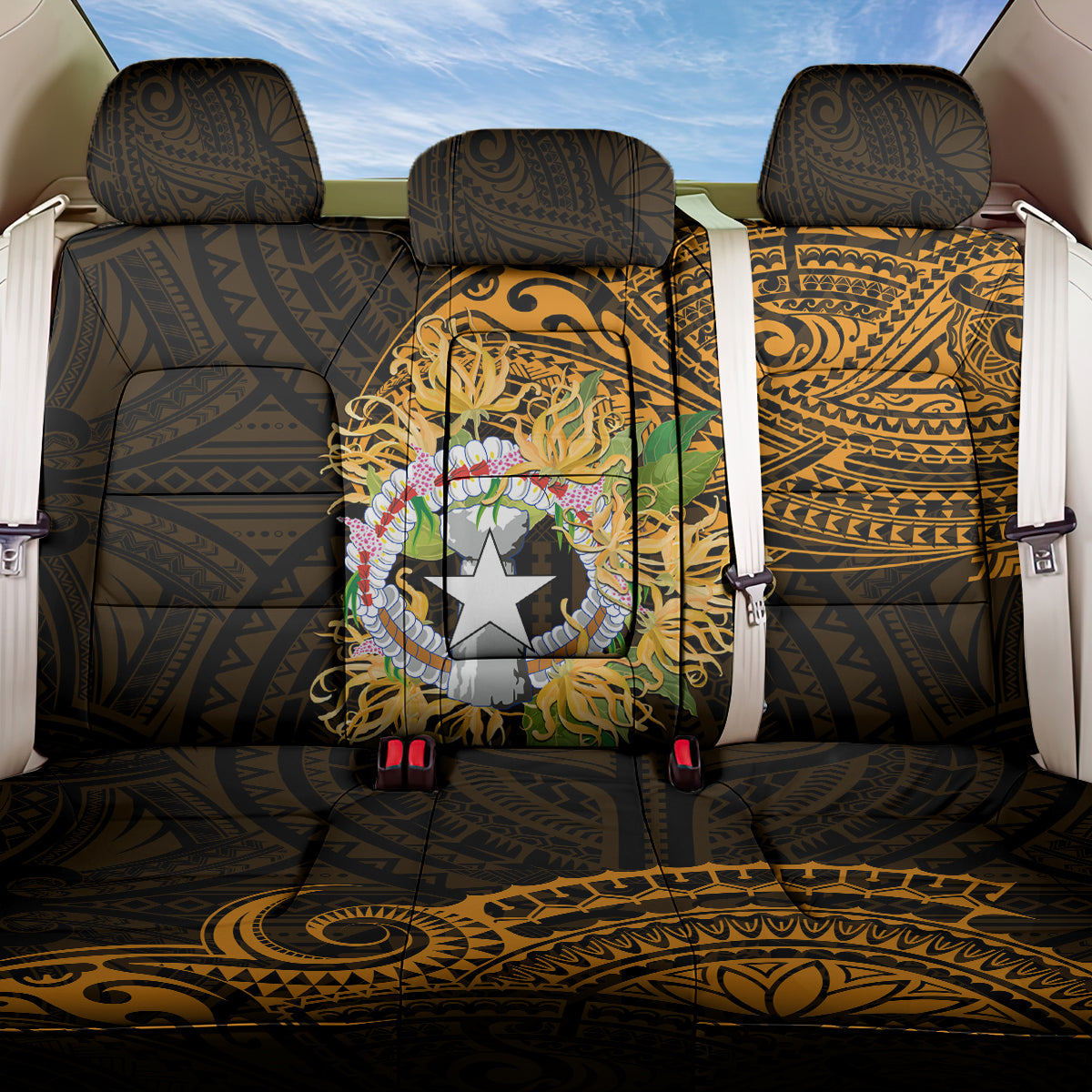 Northern Mariana Islands Ylang-ylang Mwarmwar Back Car Seat Cover Polynesian Gold Style LT9
