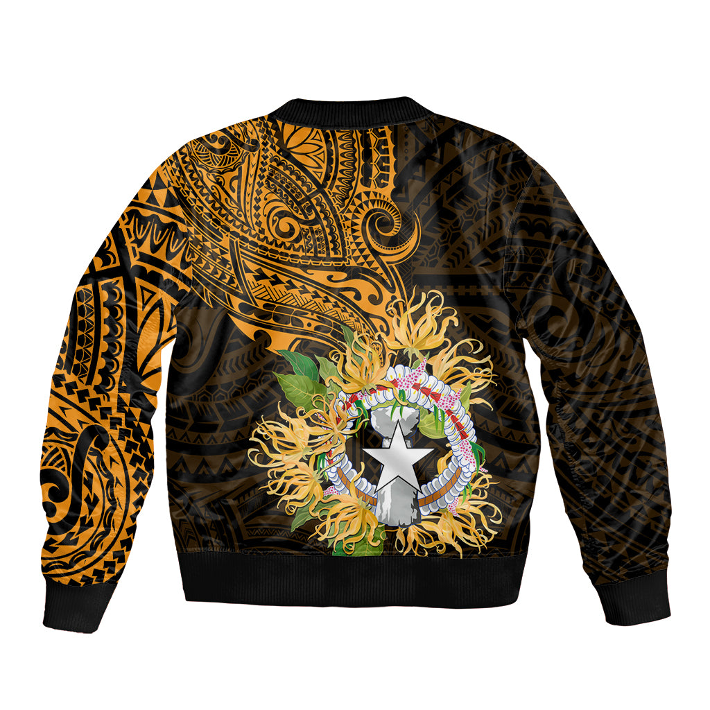 Northern Mariana Islands Ylang-ylang Mwarmwar Bomber Jacket Polynesian Gold Style LT9 - Polynesian Pride