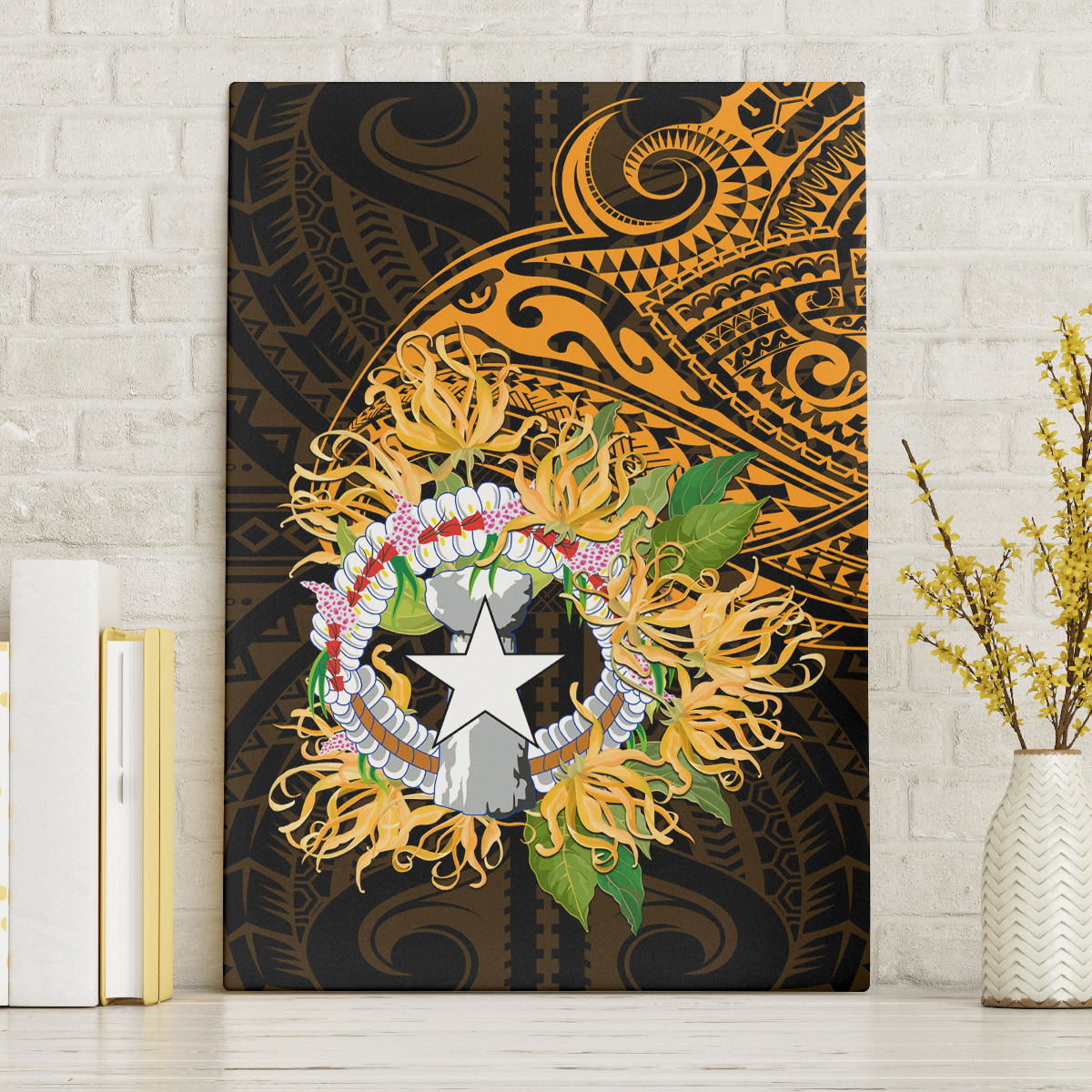 Northern Mariana Islands Ylang-ylang Mwarmwar Canvas Wall Art Polynesian Gold Style