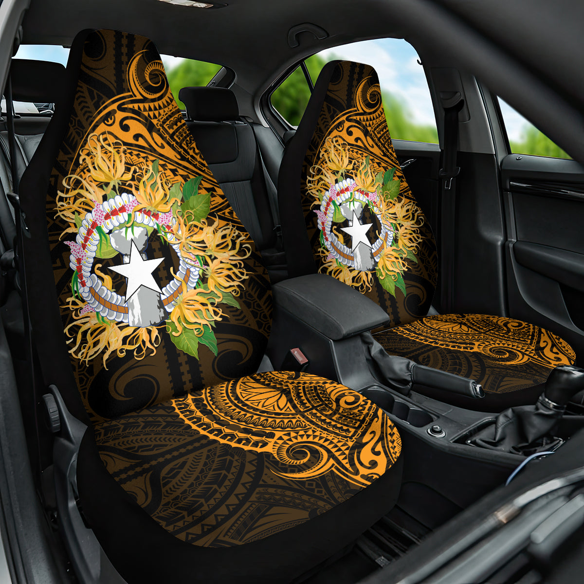 Northern Mariana Islands Ylang-ylang Mwarmwar Car Seat Cover Polynesian Gold Style