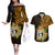 Northern Mariana Islands Ylang-ylang Mwarmwar Couples Matching Off The Shoulder Long Sleeve Dress and Hawaiian Shirt Polynesian Gold Style LT9 Gold - Polynesian Pride