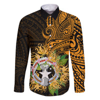 Northern Mariana Islands Ylang-ylang Mwarmwar Family Matching Mermaid Dress and Hawaiian Shirt Polynesian Gold Style LT9 Dad's Shirt - Long Sleeve Gold - Polynesian Pride