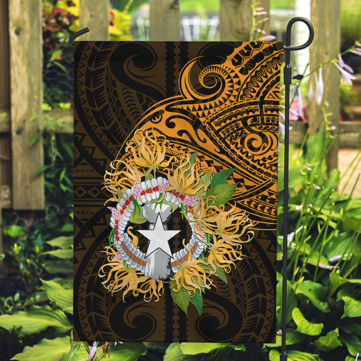 Northern Mariana Islands Ylang-ylang Mwarmwar Garden Flag Polynesian Gold Style