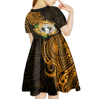 Northern Mariana Islands Ylang-ylang Mwarmwar Kid Short Sleeve Dress Polynesian Gold Style LT9 - Polynesian Pride