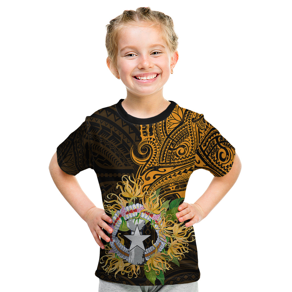 Northern Mariana Islands Ylang-ylang Mwarmwar Kid T Shirt Polynesian Gold Style LT9 Gold - Polynesian Pride