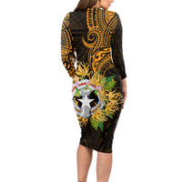 Northern Mariana Islands Ylang-ylang Mwarmwar Long Sleeve Bodycon Dress Polynesian Gold Style LT9 - Polynesian Pride