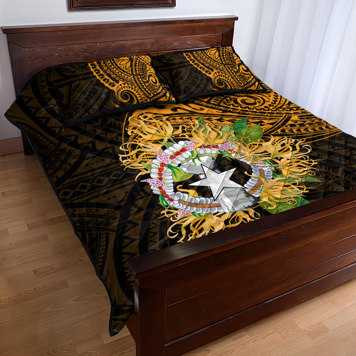 Northern Mariana Islands Ylang-ylang Mwarmwar Quilt Bed Set Polynesian Gold Style