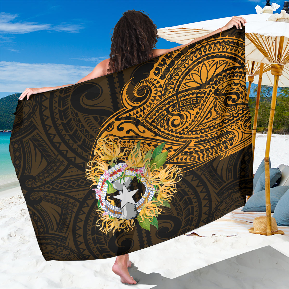 Northern Mariana Islands Ylang-ylang Mwarmwar Sarong Polynesian Gold Style