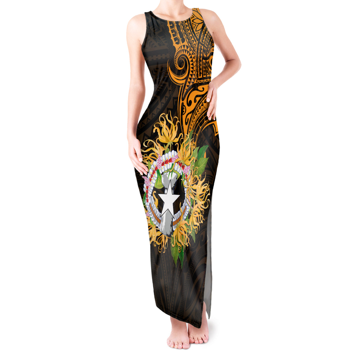 Northern Mariana Islands Ylang-ylang Mwarmwar Tank Maxi Dress Polynesian Gold Style LT9 Women Gold - Polynesian Pride