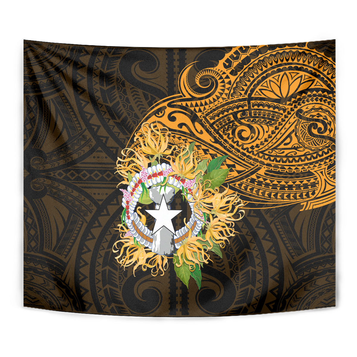 Northern Mariana Islands Ylang-ylang Mwarmwar Tapestry Polynesian Gold Style