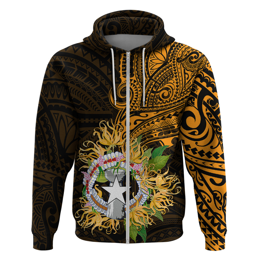 Northern Mariana Islands Ylang-ylang Mwarmwar Zip Hoodie Polynesian Gold Style LT9 Zip Hoodie Gold - Polynesian Pride