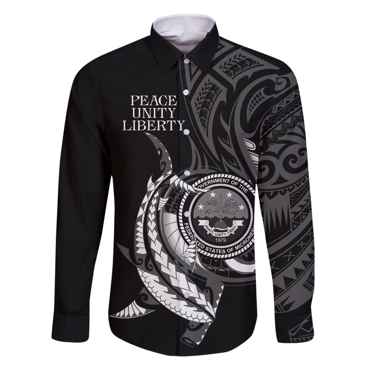 Personalised FSM Culture Day Family Matching Mermaid Dress and Hawaiian Shirt Hammerhead Shark Tribal 2024 LT9 Dad's Shirt - Long Sleeve Black - Polynesian Pride
