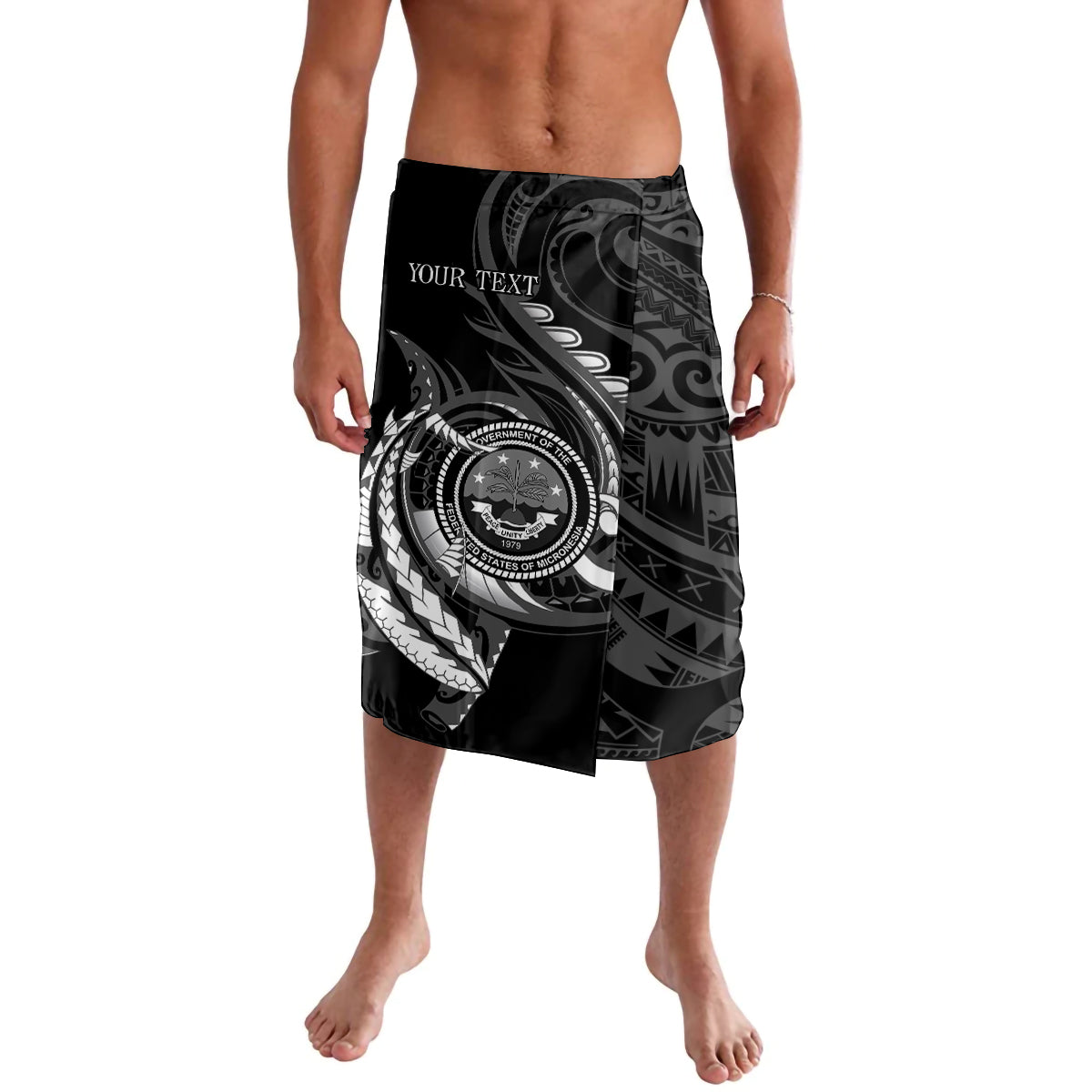 Personalised FSM Culture Day Lavalava Hammerhead Shark Tribal 2024 LT9 Black - Polynesian Pride