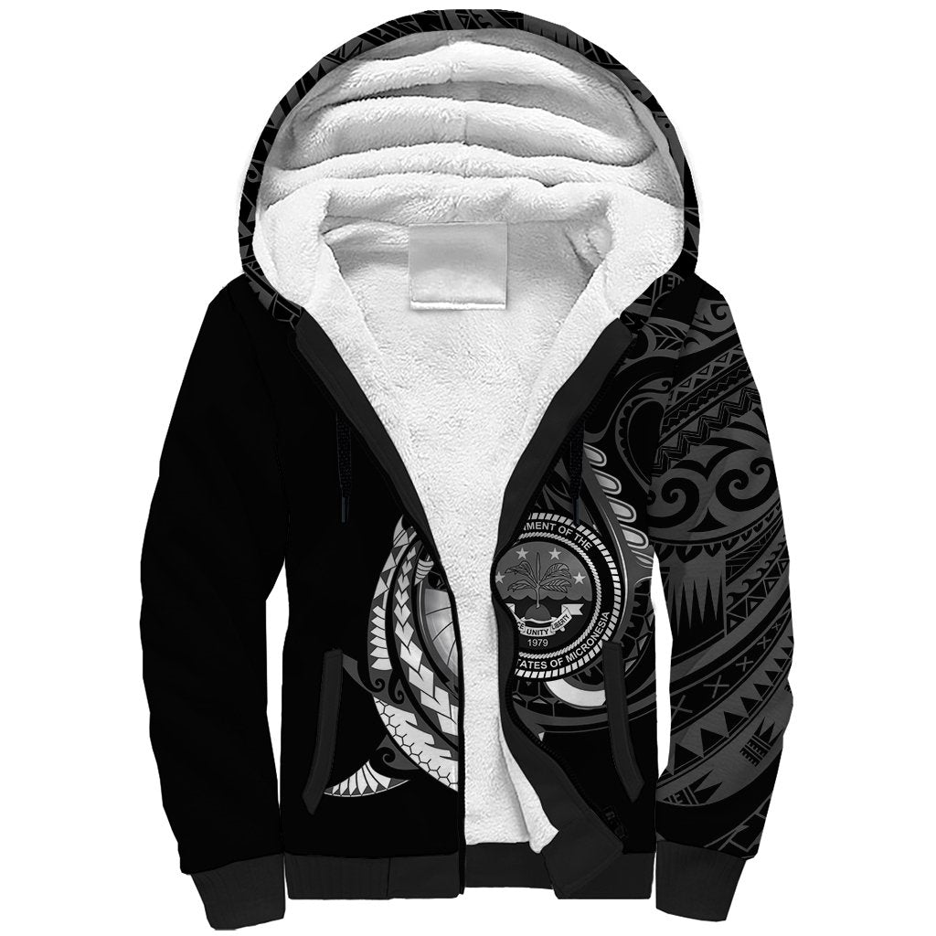 Personalised FSM Culture Day Sherpa Hoodie Hammerhead Shark Tribal 2024 LT9 Unisex Black - Polynesian Pride