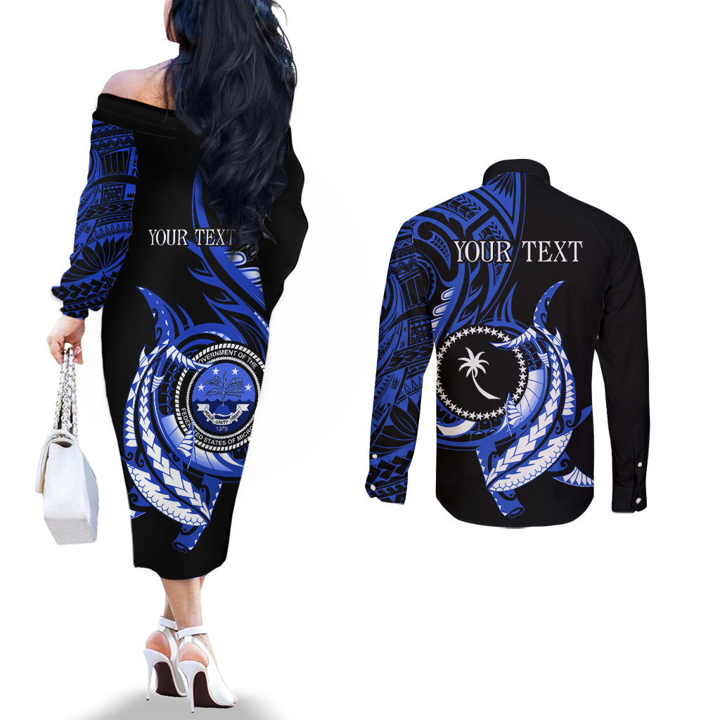 Personalised Chuuk FSM Culture Day Couples Matching Off The Shoulder Long Sleeve Dress and Long Sleeve Button Shirt Hammerhead Shark Tattoo 2024 LT9 - Polynesian Pride