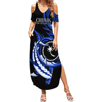 Personalised Chuuk FSM Culture Day Family Matching Summer Maxi Dress and Hawaiian Shirt Hammerhead Shark Tattoo 2024 LT9 Mom's Dress Blue - Polynesian Pride