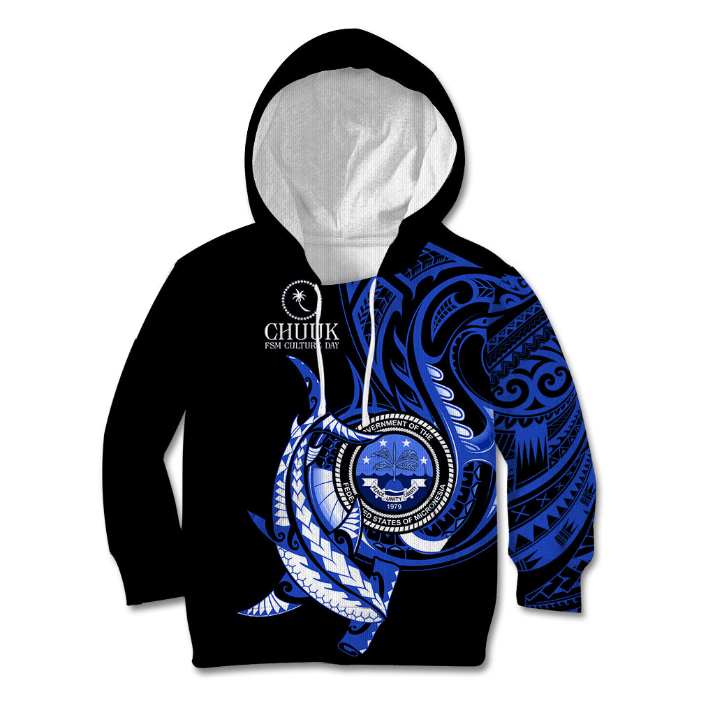 Personalised Chuuk FSM Culture Day Kid Hoodie Hammerhead Shark Tattoo 2024 LT9 Hoodie Blue - Polynesian Pride