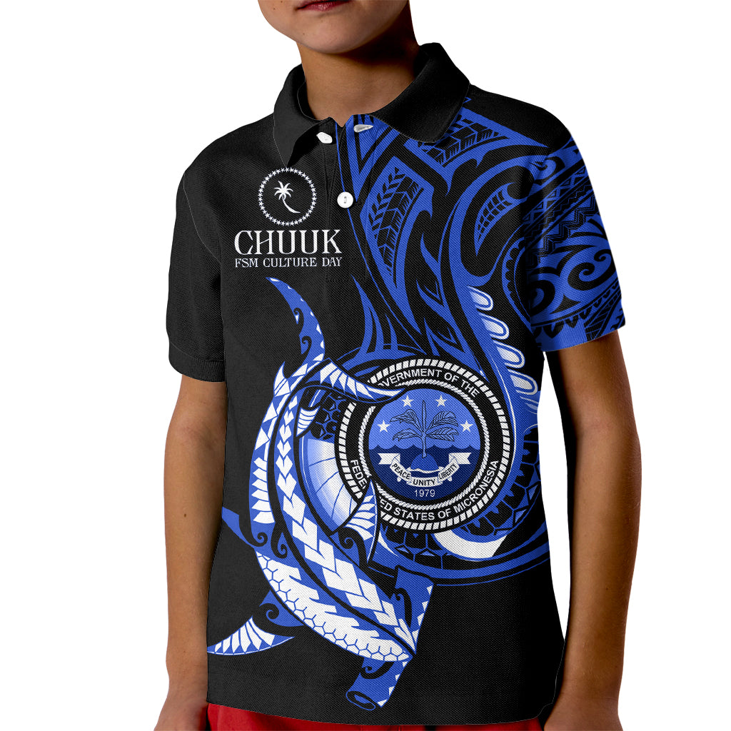 Personalised Chuuk FSM Culture Day Kid Polo Shirt Hammerhead Shark Tattoo 2024 LT9 Kid Blue - Polynesian Pride