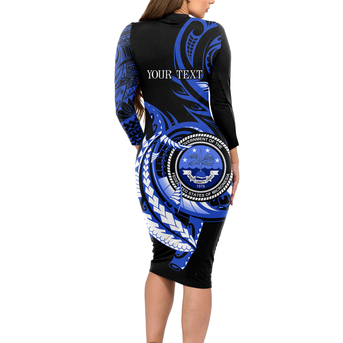 Personalised Chuuk FSM Culture Day Long Sleeve Bodycon Dress Hammerhead Shark Tattoo 2024 LT9 - Polynesian Pride