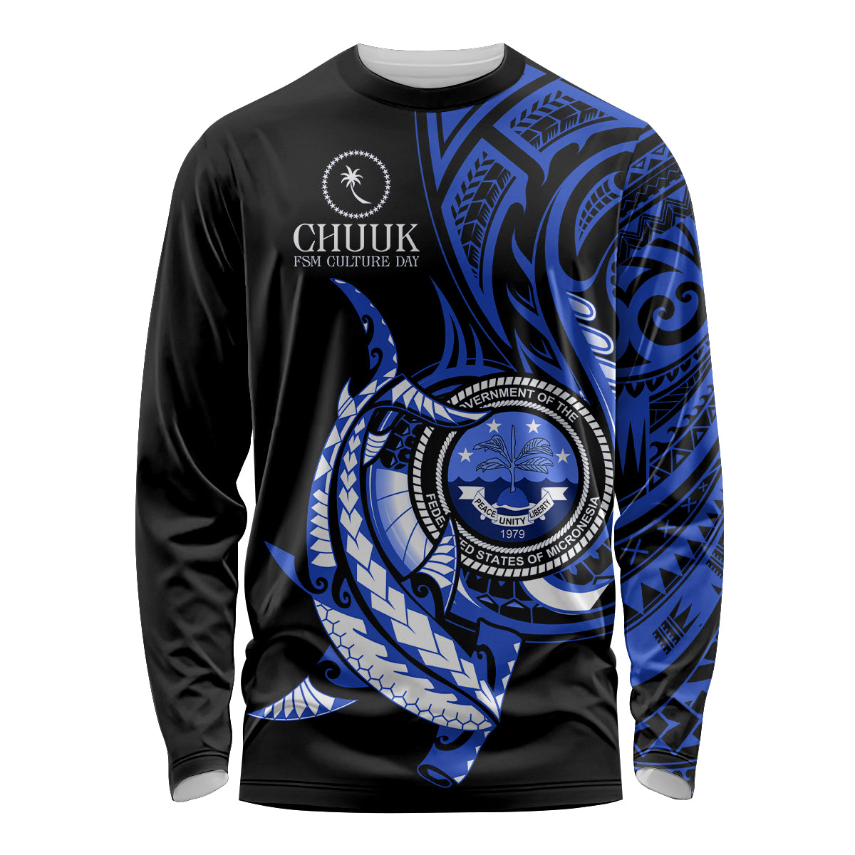 Personalised Chuuk FSM Culture Day Long Sleeve Shirt Hammerhead Shark Tattoo 2024 LT9 Unisex Blue - Polynesian Pride